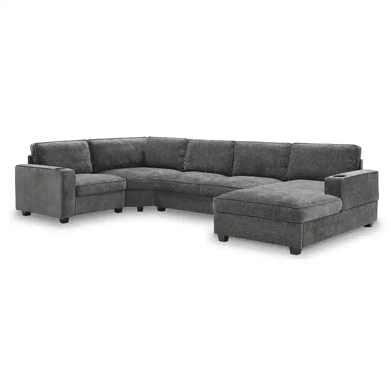 Canapé d'angle en chenille 6 places en U avec grande méridienne