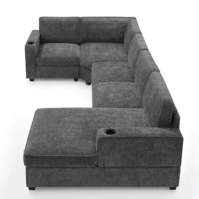 Canapé d'angle en chenille 6 places en U avec grande méridienne
