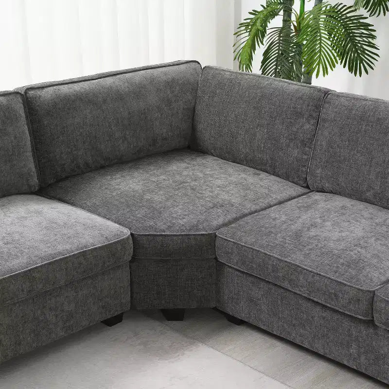 Canapé d'angle en chenille 6 places en U avec grande méridienne