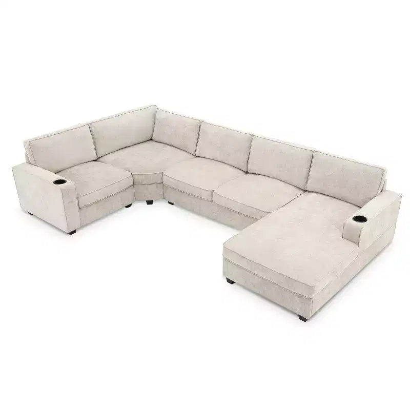 Canapé d'angle en chenille 6 places en U avec grande méridienne