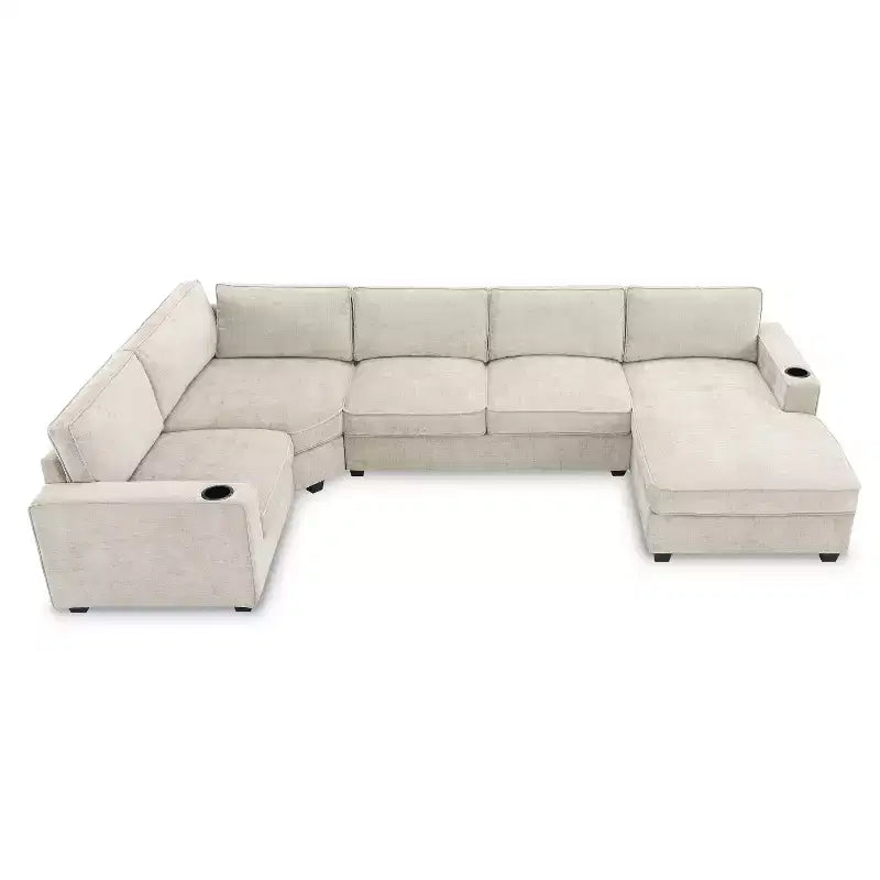 Canapé d'angle en chenille 6 places en U avec grande méridienne