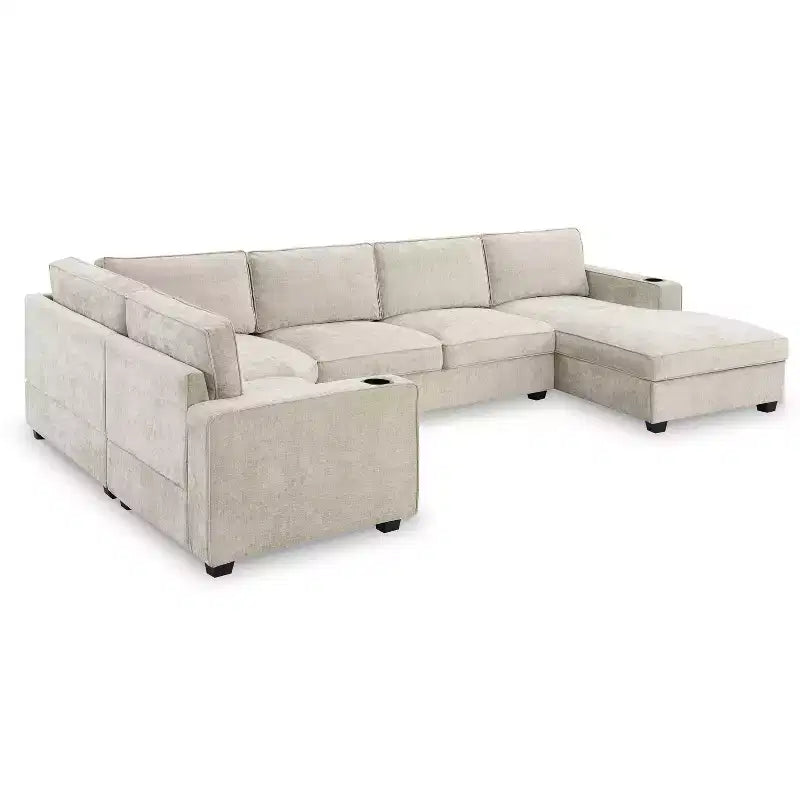 Canapé d'angle en chenille 6 places en U avec grande méridienne