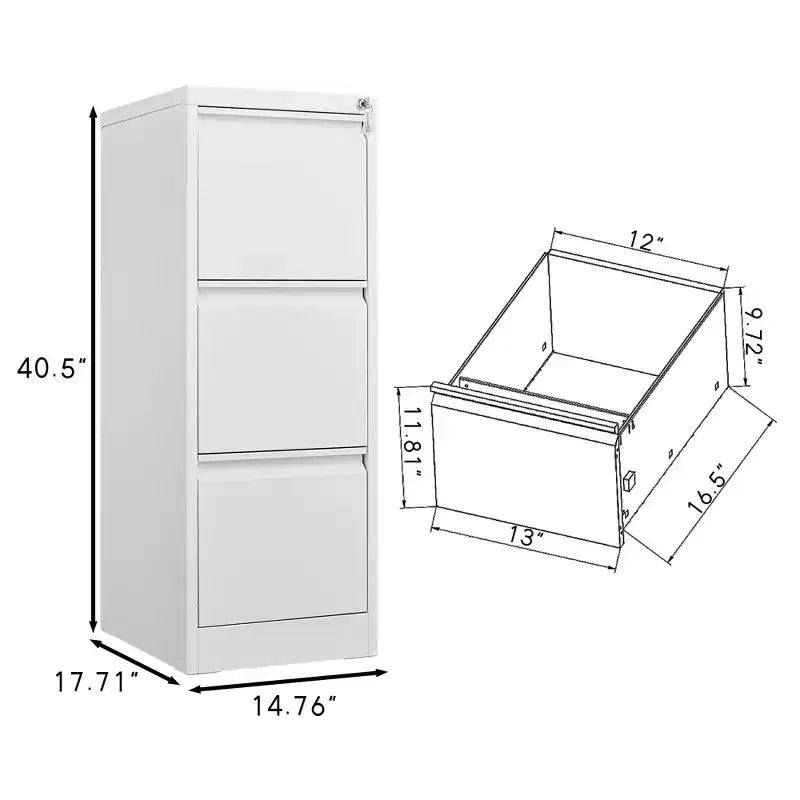 Classeur vertical à 3 tiroirs avec serrure, robuste, pour la maison ou le bureau