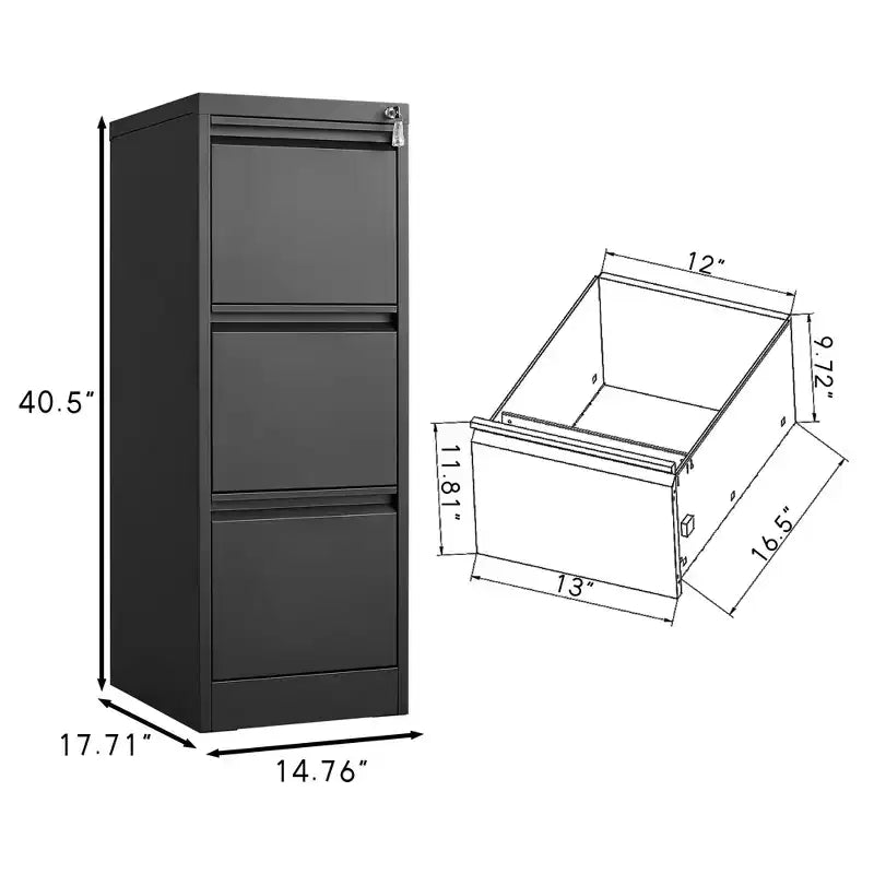 Classeur vertical à 3 tiroirs avec serrure, robuste, pour la maison ou le bureau