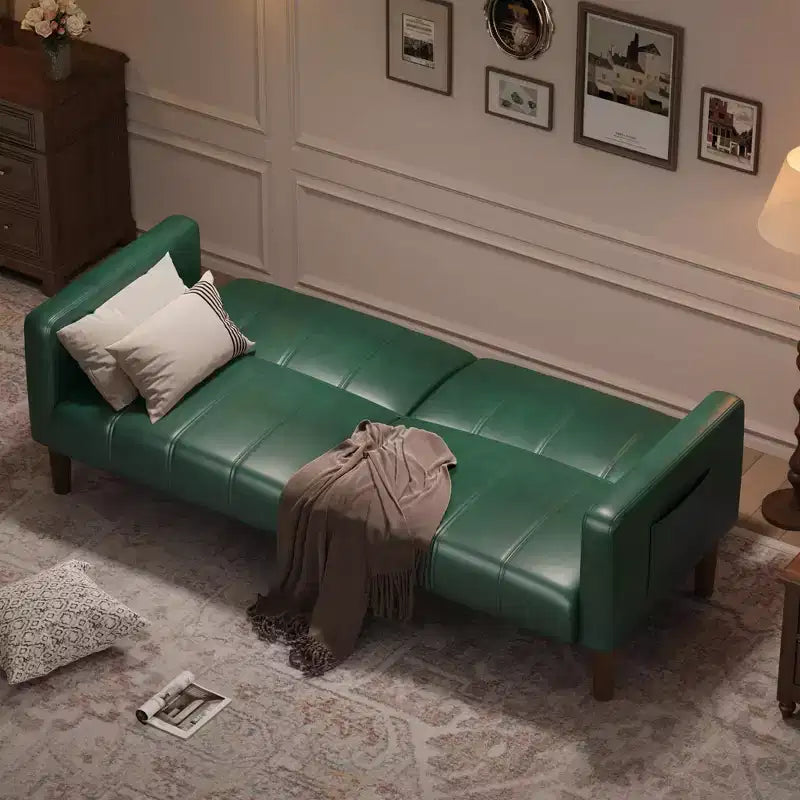 Canapé-lit futon 75 pouces, canapé convertible en similicuir, causeuse moderne du milieu du siècle pour petits espaces, salon, chambre à coucher, vert