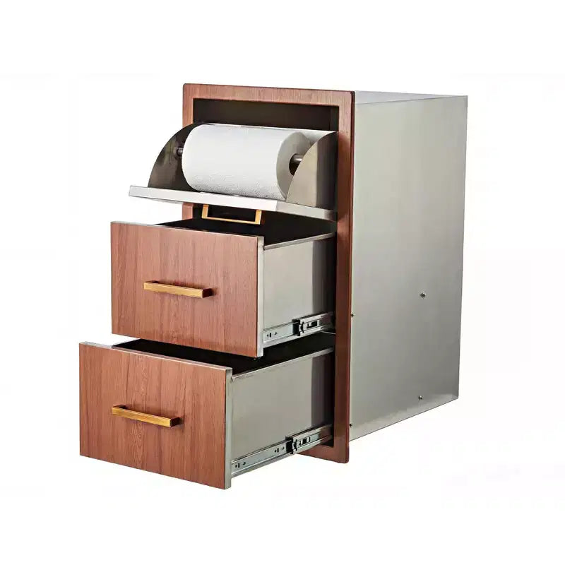 Tiroirs de cuisine extérieure 17 W x 30 H x 21 P, tiroirs triples encastrables pour barbecue avec poignée en acier inoxydable, combo porte-serviettes en papier pour îlot de barbecue