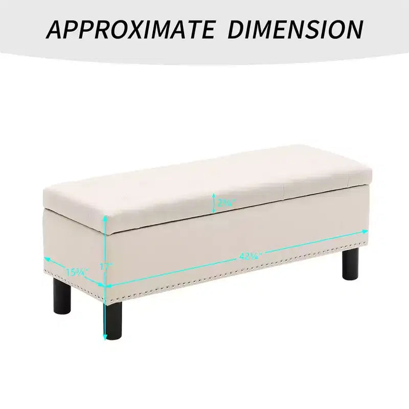 Banc de rangement rectangulaire capitonné en lin avec boutons touffetés, grande capacité, pour chambre/entrée/couloir