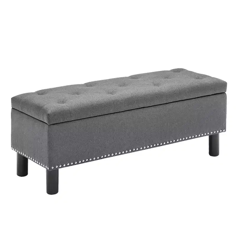 Banc de rangement rectangulaire capitonné en lin avec boutons touffetés, grande capacité, pour chambre/entrée/couloir