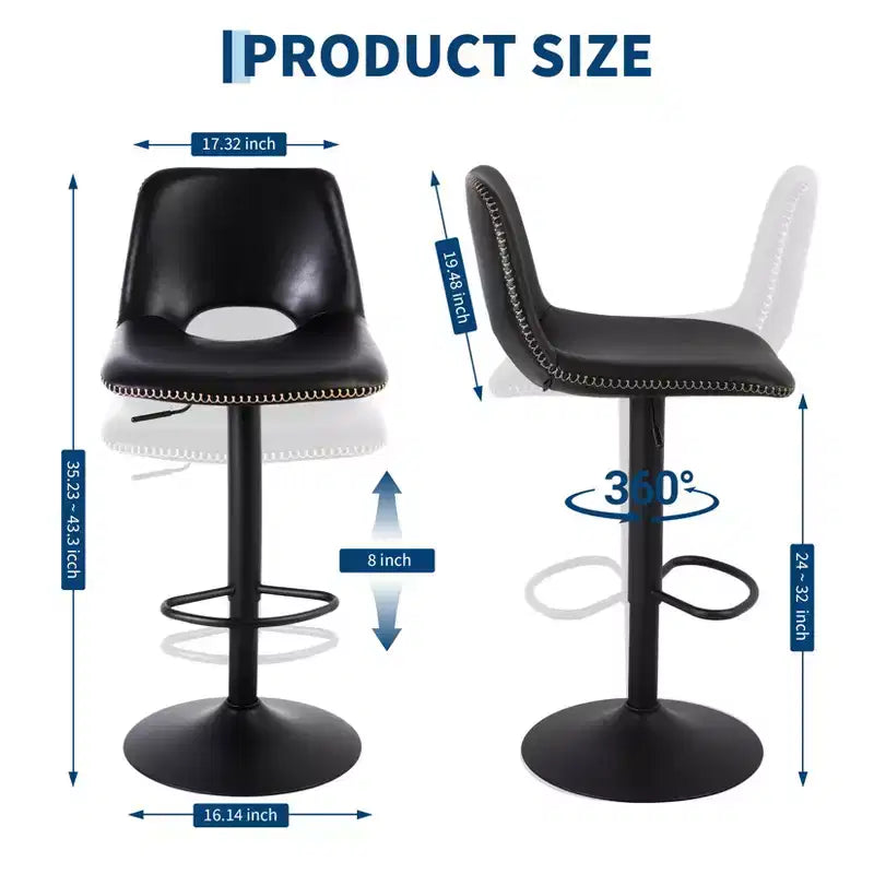 Tabourets de bar pivotants modernes réglables avec dossier, chaises de comptoir en similicuir pour îlot de cuisine, salle à manger ou salon