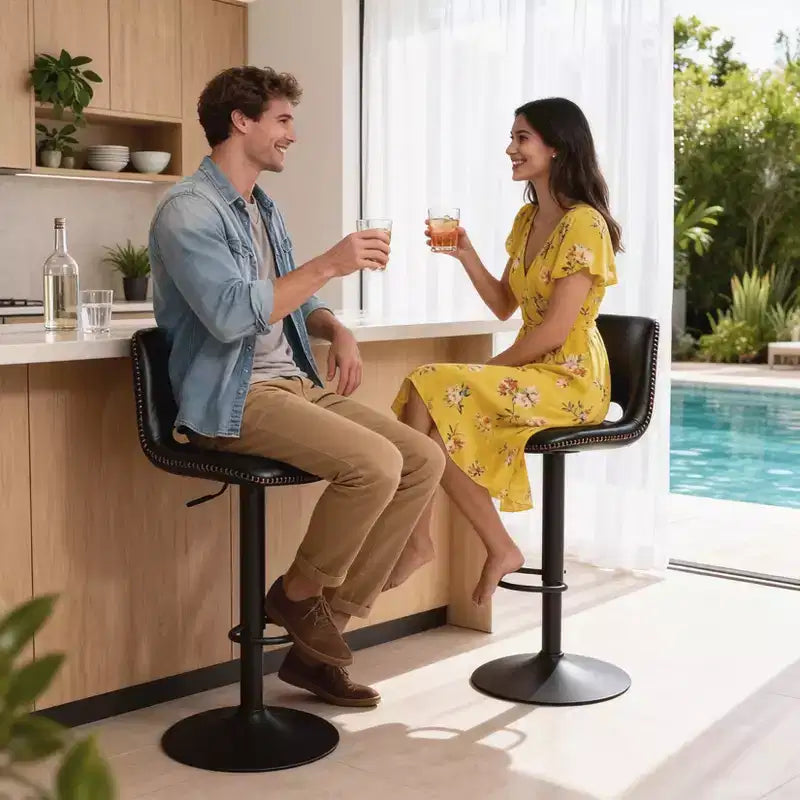 Tabourets de bar pivotants modernes réglables avec dossier, chaises de comptoir en similicuir pour îlot de cuisine, salle à manger ou salon