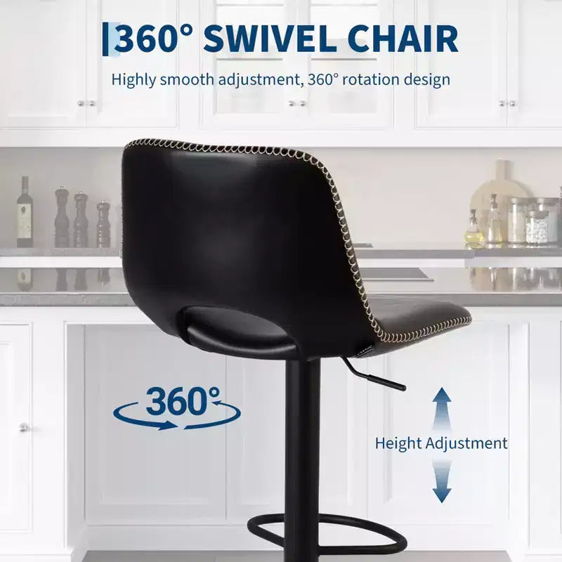 Tabourets de bar pivotants modernes réglables avec dossier, chaises de comptoir en similicuir pour îlot de cuisine, salle à manger ou salon