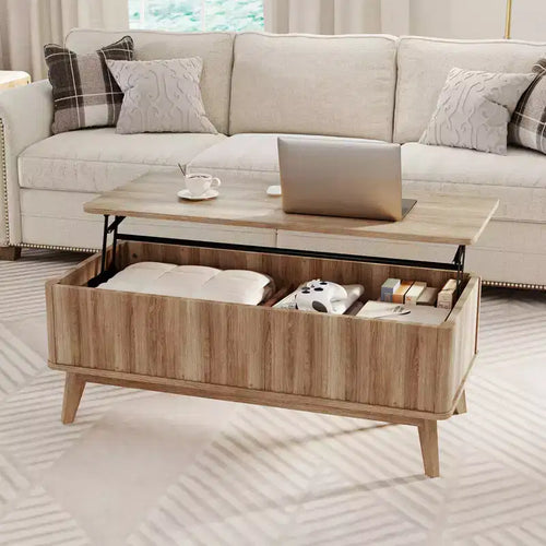 Table basse cannelée à plateau relevable de 43,5 po avec compartiments dissimulés pour la maison