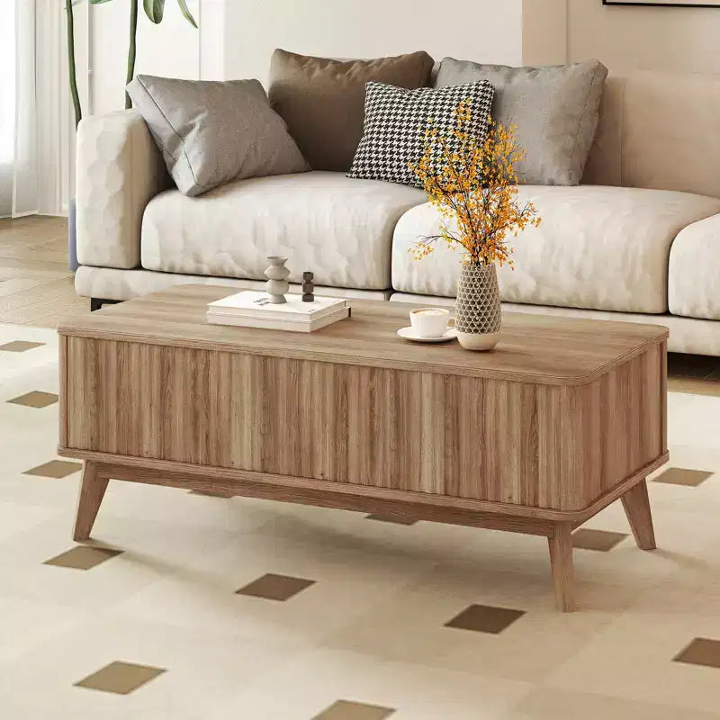 Table basse cannelée à plateau relevable de 43,5 po avec compartiments dissimulés pour la maison