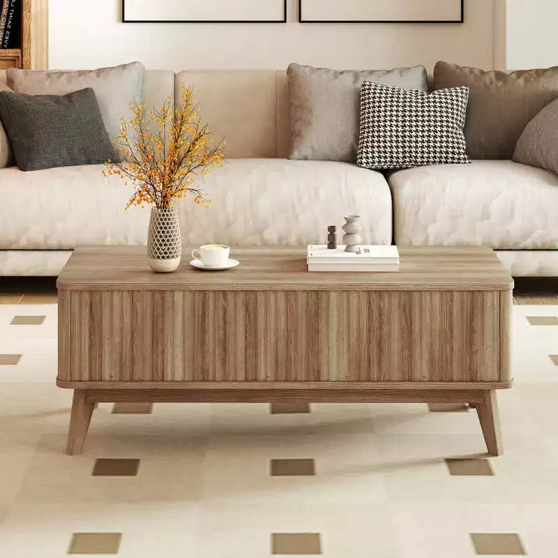 Table basse cannelée à plateau relevable de 43,5 po avec compartiments dissimulés pour la maison