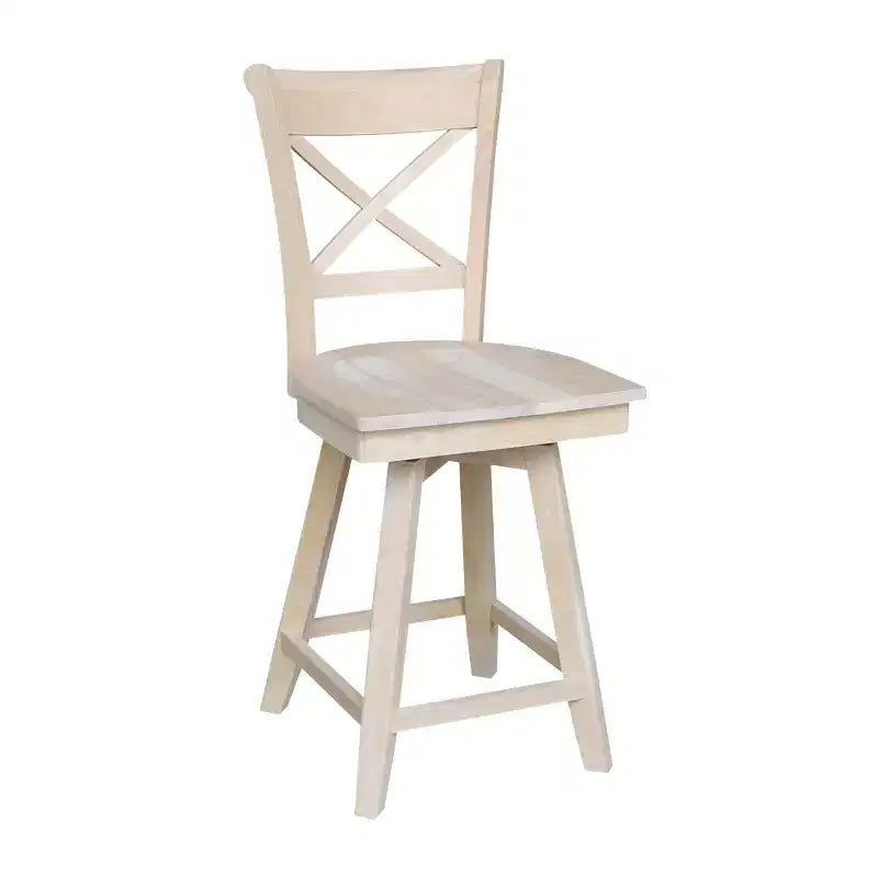 Tabouret de bar hauteur comptoir avec pivot et retour automatique Non fini - : Cadre en bois, Dossier en X, Nettoyage des taches