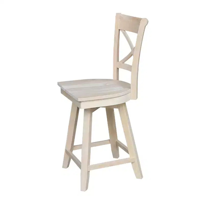 Tabouret de bar hauteur comptoir avec pivot et retour automatique Non fini - : Cadre en bois, Dossier en X, Nettoyage des taches