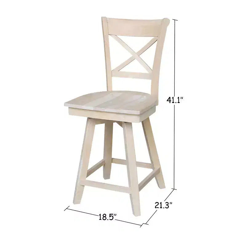 Tabouret de bar hauteur comptoir avec pivot et retour automatique Non fini - : Cadre en bois, Dossier en X, Nettoyage des taches
