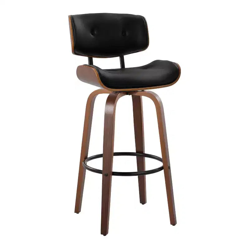 Tabourets de bar Noyer/Noir - : Hauteur fixe mi-siècle, capitonné, assise de 77,5 cm