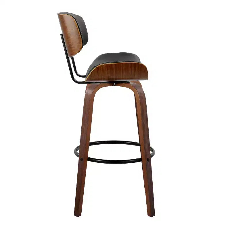 Tabourets de bar Noyer/Noir - : Hauteur fixe mi-siècle, capitonné, assise de 77,5 cm