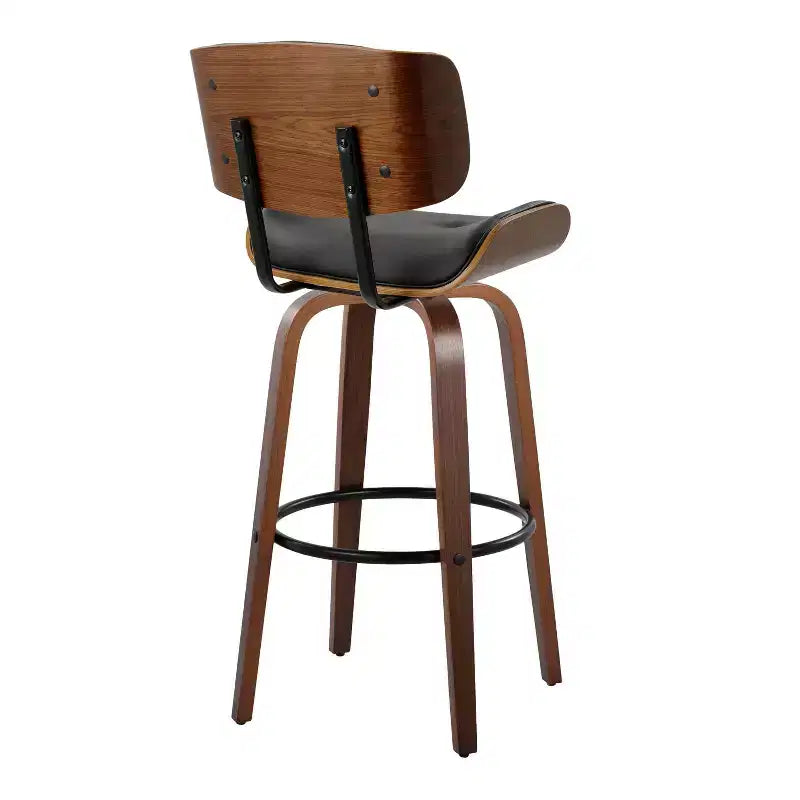 Tabourets de bar Noyer/Noir - : Hauteur fixe mi-siècle, capitonné, assise de 77,5 cm
