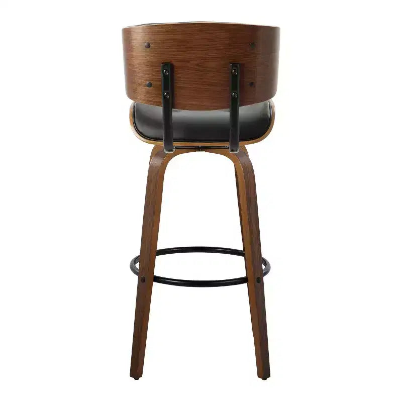 Tabourets de bar Noyer/Noir - : Hauteur fixe mi-siècle, capitonné, assise de 77,5 cm