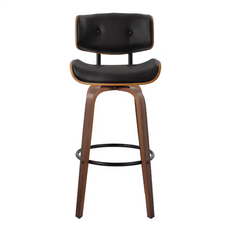 Tabourets de bar Noyer/Noir - : Hauteur fixe mi-siècle, capitonné, assise de 77,5 cm