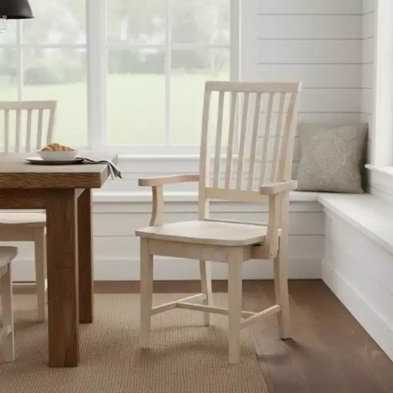 Chaise d'appoint Mission avec accoudoirs non finie - : Bois massif, dossier à lattes, mobilier de cuisine