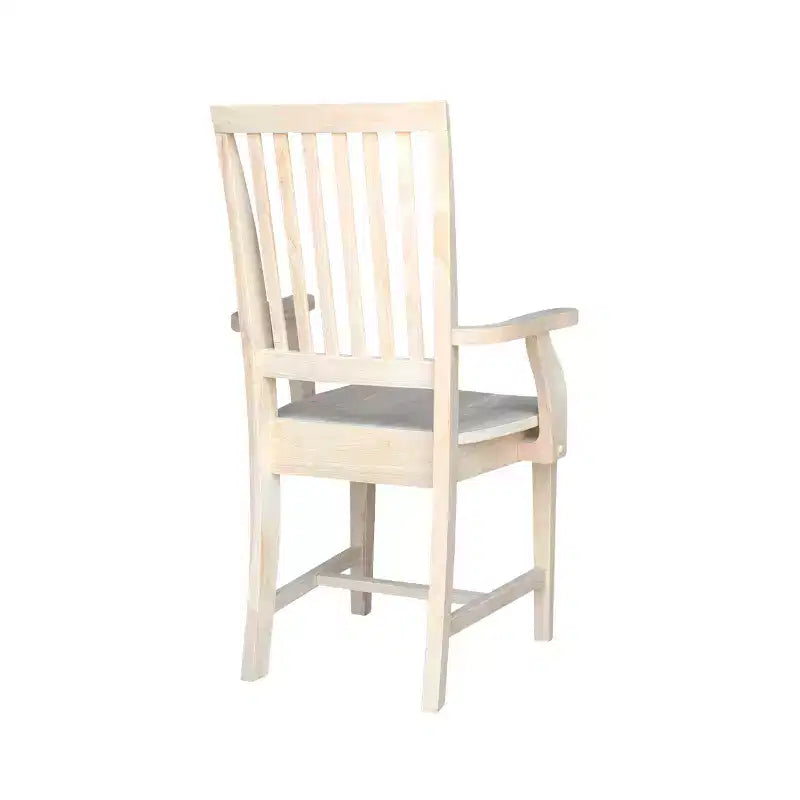 Chaise d'appoint Mission avec accoudoirs non finie - : Bois massif, dossier à lattes, mobilier de cuisine