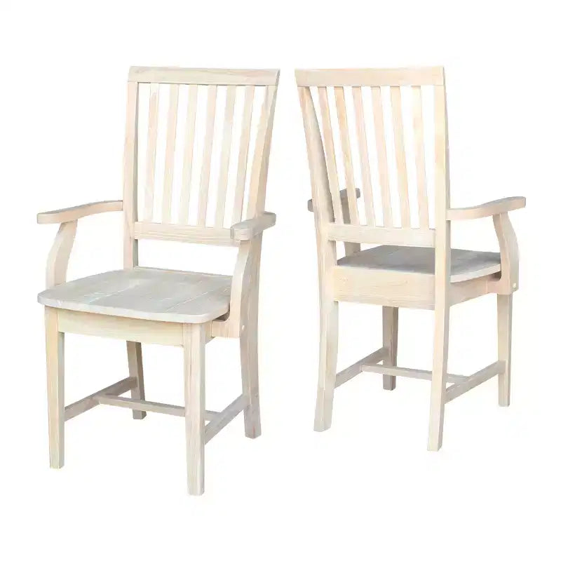 Chaise d'appoint Mission avec accoudoirs non finie - : Bois massif, dossier à lattes, mobilier de cuisine