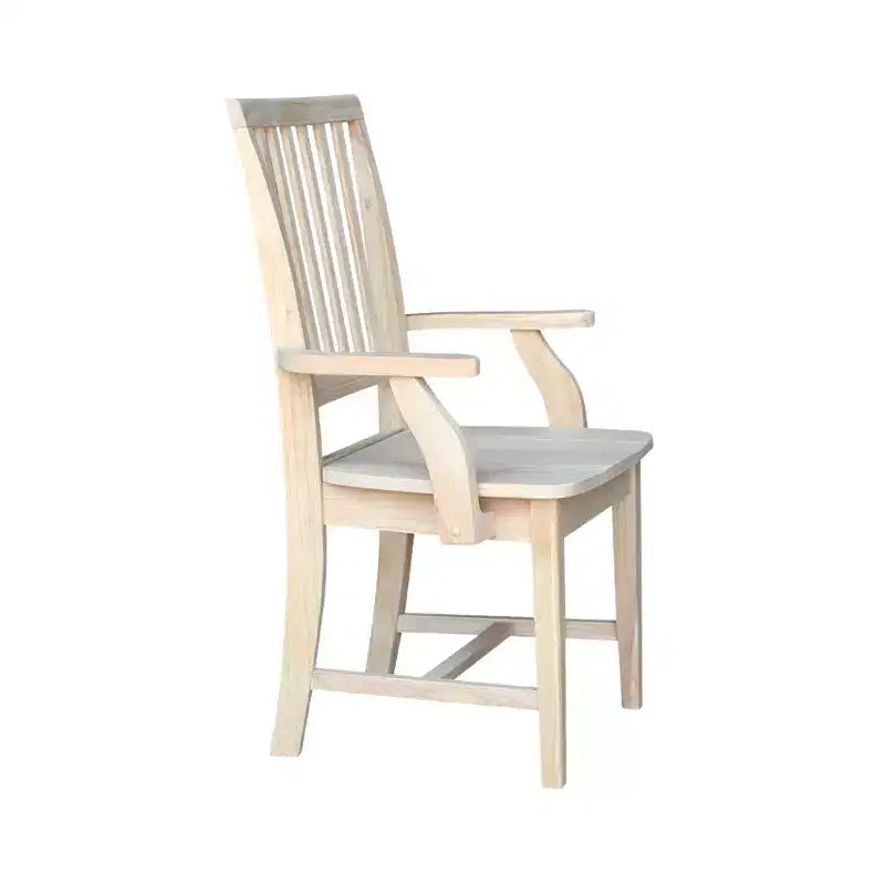 Chaise d'appoint Mission avec accoudoirs non finie - : Bois massif, dossier à lattes, mobilier de cuisine