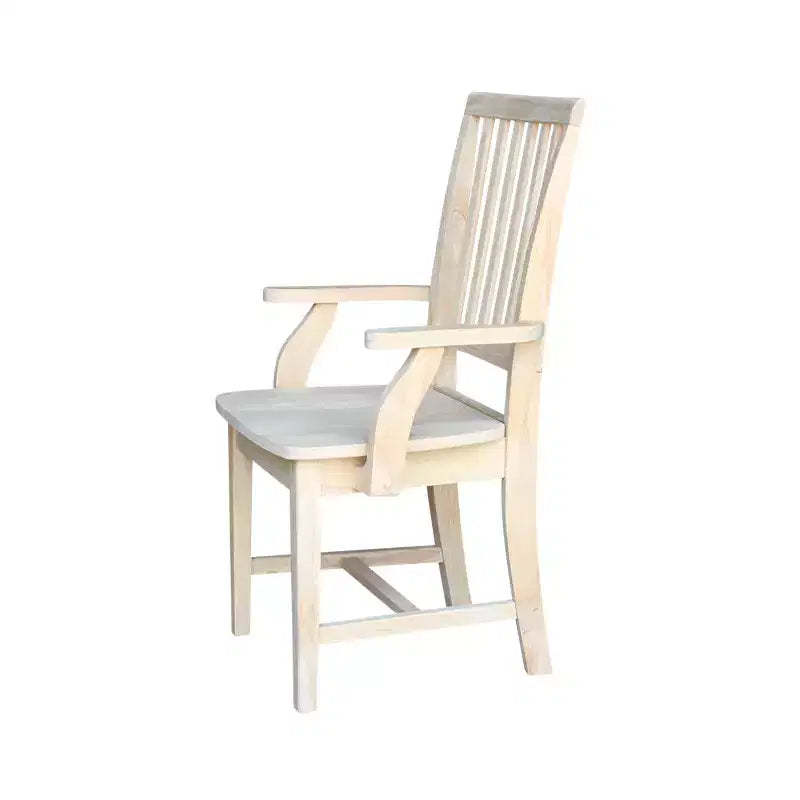 Chaise d'appoint Mission avec accoudoirs non finie - : Bois massif, dossier à lattes, mobilier de cuisine