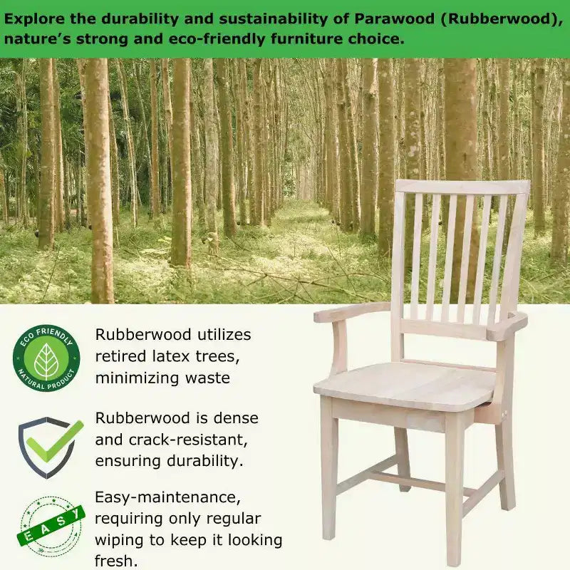 Chaise d'appoint Mission avec accoudoirs non finie - : Bois massif, dossier à lattes, mobilier de cuisine