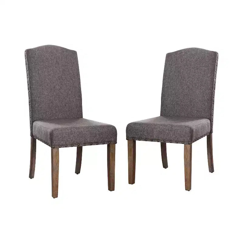 Chaise de salle à manger capitonnée en bois gris - : Garniture cloutée, revêtement en polyester