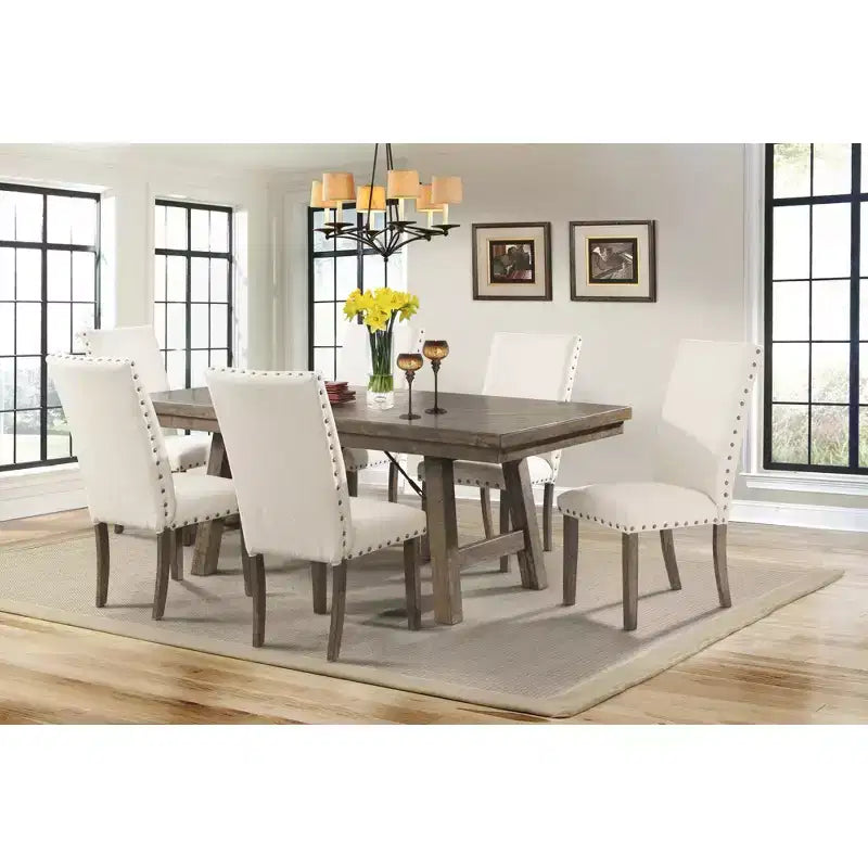 Table à manger extensible avec 6 chaises d'appoint rembourrées Noyer brun/Crème - : Fini fumé, Pieds évasés