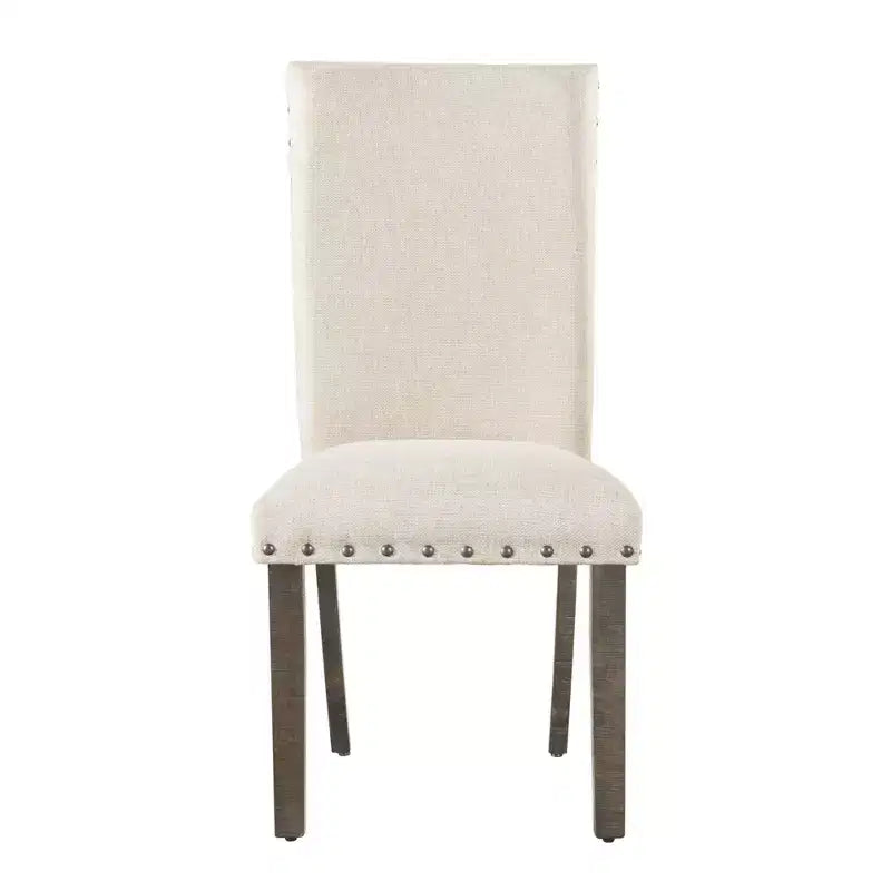 Table à manger extensible avec 6 chaises d'appoint rembourrées Noyer brun/Crème - : Fini fumé, Pieds évasés
