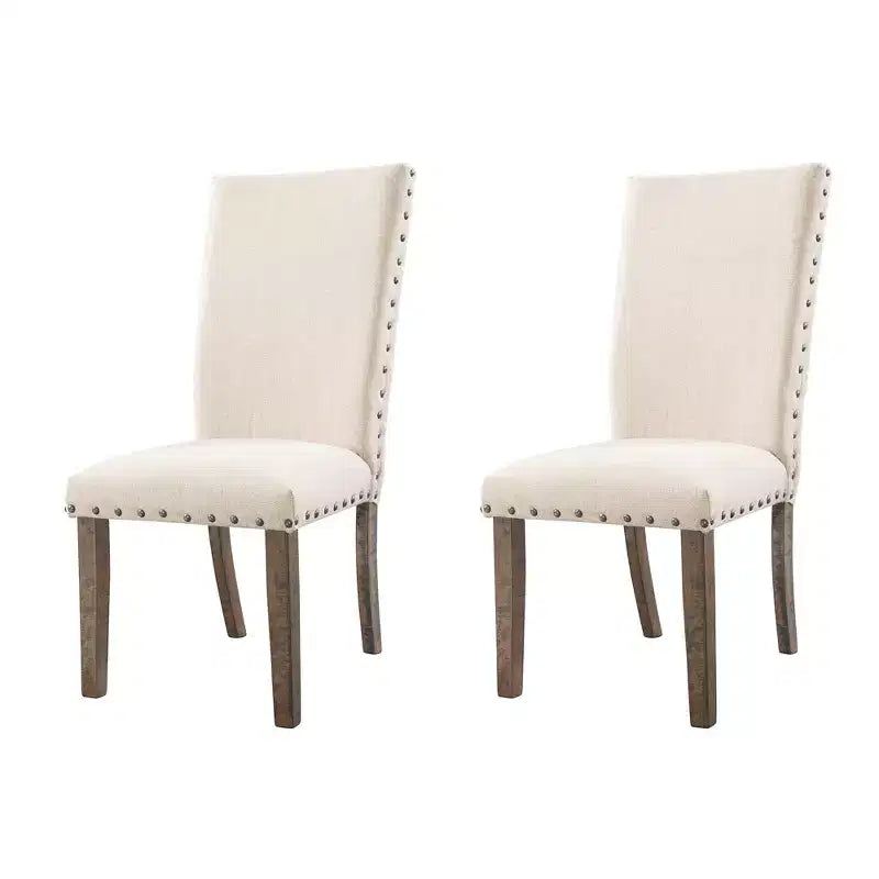Table à manger extensible avec 6 chaises d'appoint rembourrées Noyer brun/Crème - : Fini fumé, Pieds évasés