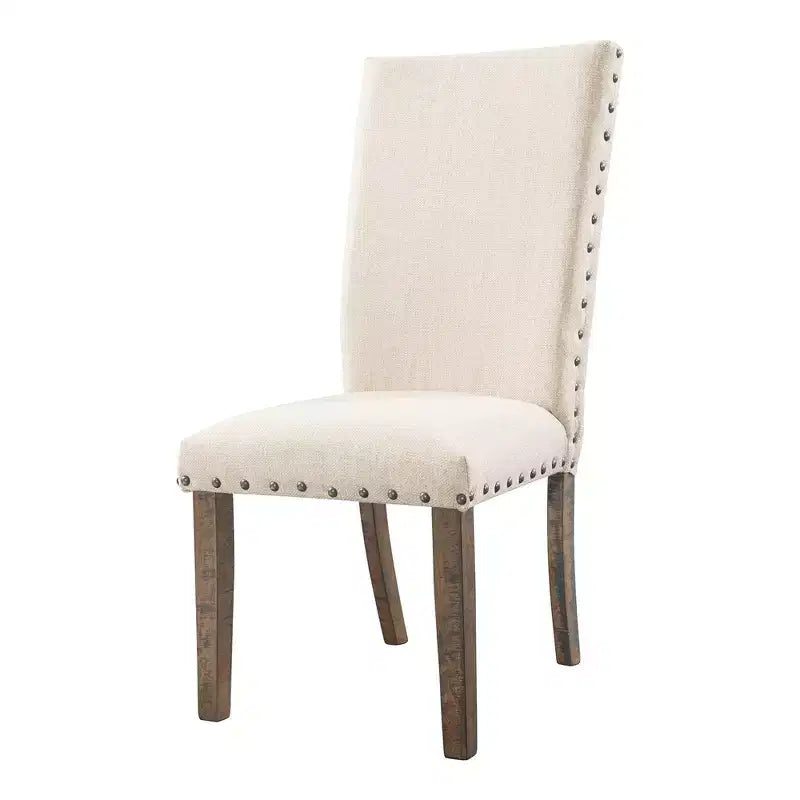 Table à manger extensible avec 6 chaises d'appoint rembourrées Noyer brun/Crème - : Fini fumé, Pieds évasés