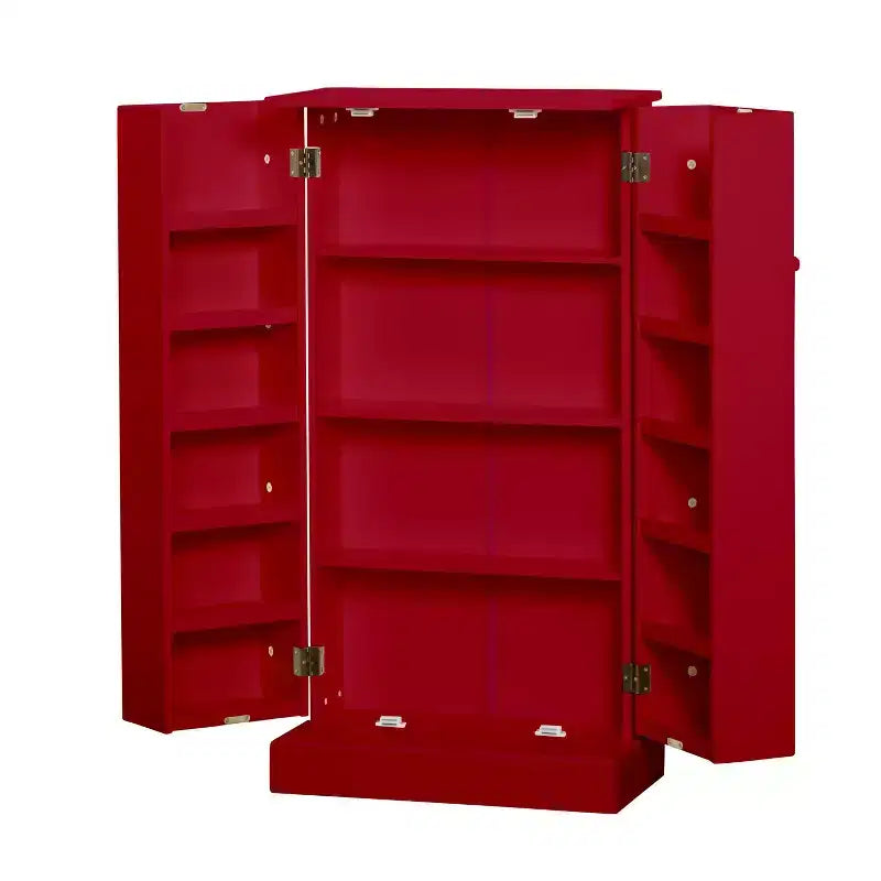 Garde-manger utilitaire bilatéral rouge : style transitoire, construction en MDF, 3 étagères réglables, 10 compartiments de porte