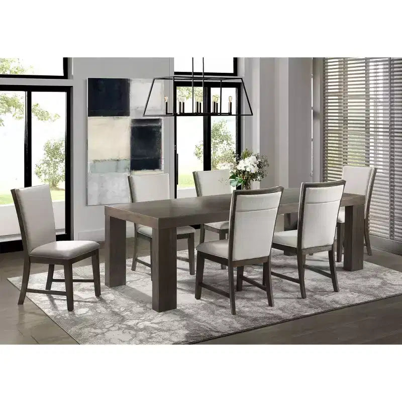 Table à manger extensible et six chaises d'appoint rembourrées Noyer grillé