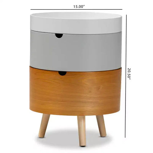 Table de chevet en bois à 3 niveaux blanc - : Table de chevet moderne du milieu du siècle avec rangement et plateau amovible
