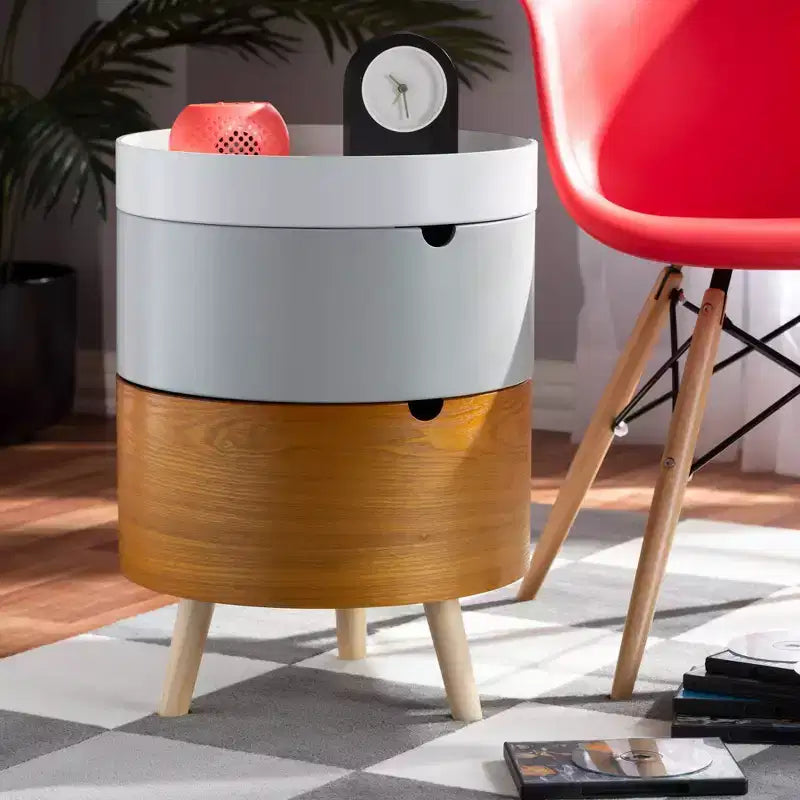 Table de chevet en bois à 3 niveaux blanc - : Table de chevet moderne du milieu du siècle avec rangement et plateau amovible