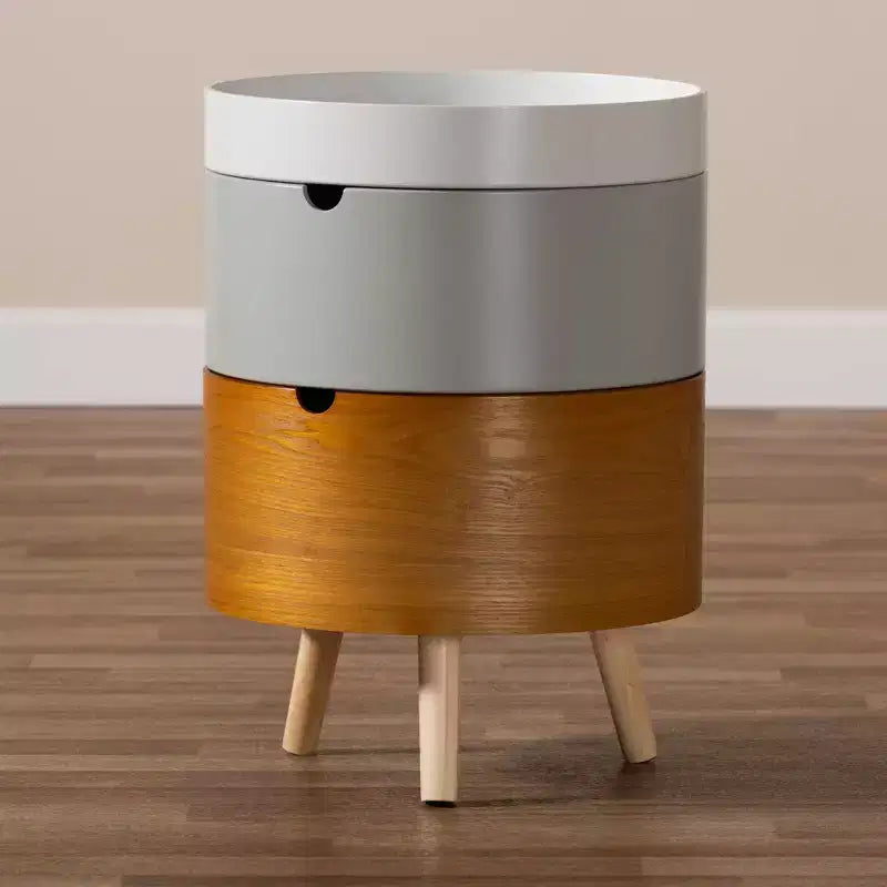 Table de chevet en bois à 3 niveaux blanc - : Table de chevet moderne du milieu du siècle avec rangement et plateau amovible