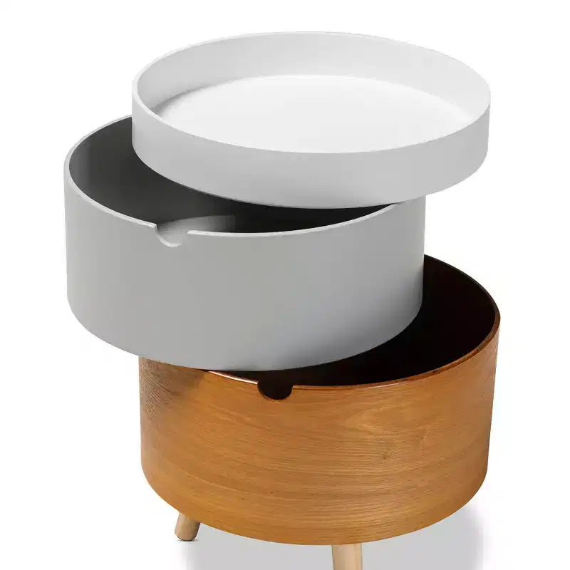 Table de chevet en bois à 3 niveaux blanc - : Table de chevet moderne du milieu du siècle avec rangement et plateau amovible