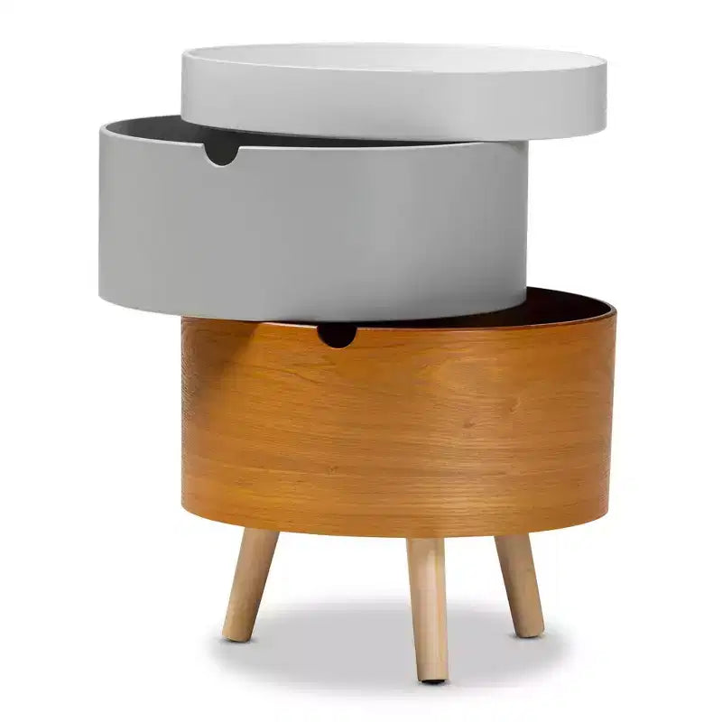Table de chevet en bois à 3 niveaux blanc - : Table de chevet moderne du milieu du siècle avec rangement et plateau amovible