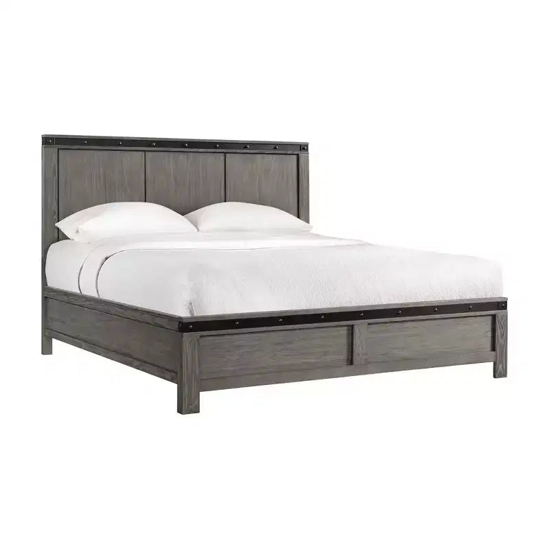 Ensemble de chambre à coucher King Panel gris - : Comprend commode, chiffonnier et table de chevet