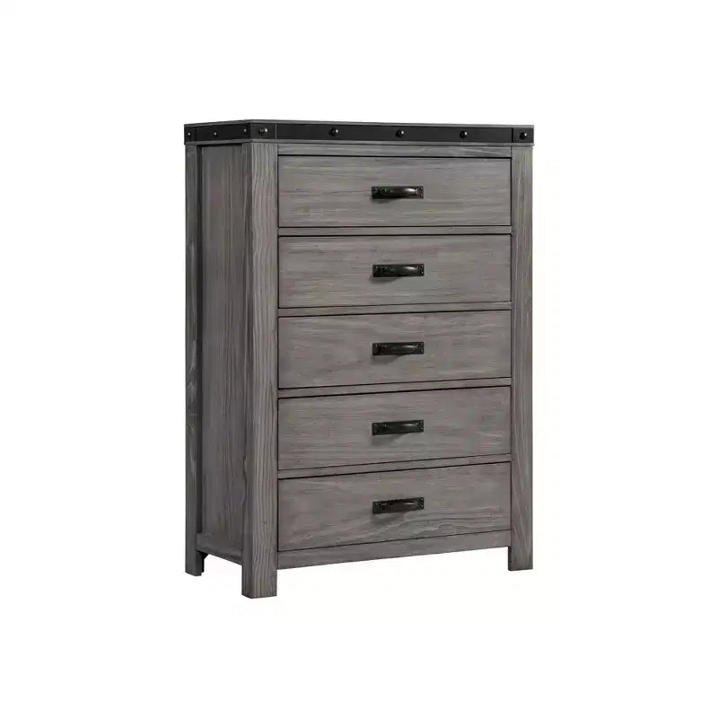 Ensemble de chambre à coucher King Panel gris - : Comprend commode, chiffonnier et table de chevet