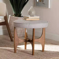 Repose-pieds ottoman en tissu et bois Beige grisâtre/Noyer