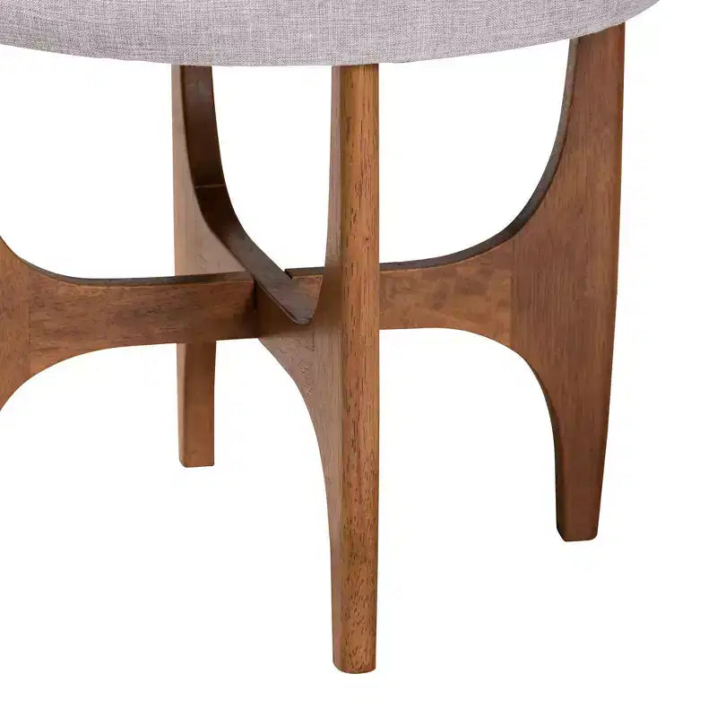 Pouf repose-pieds Theo en tissu et bois, beige grisé/brun noyer
