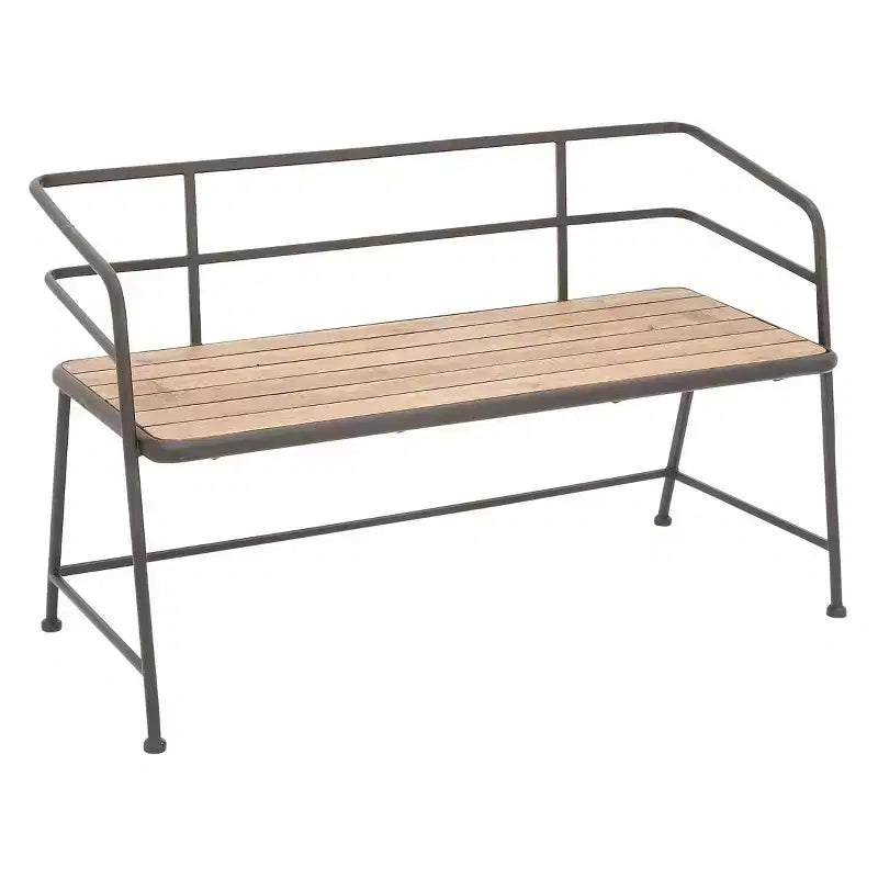 Banc en métal et bois, dossier à lattes noir/brun