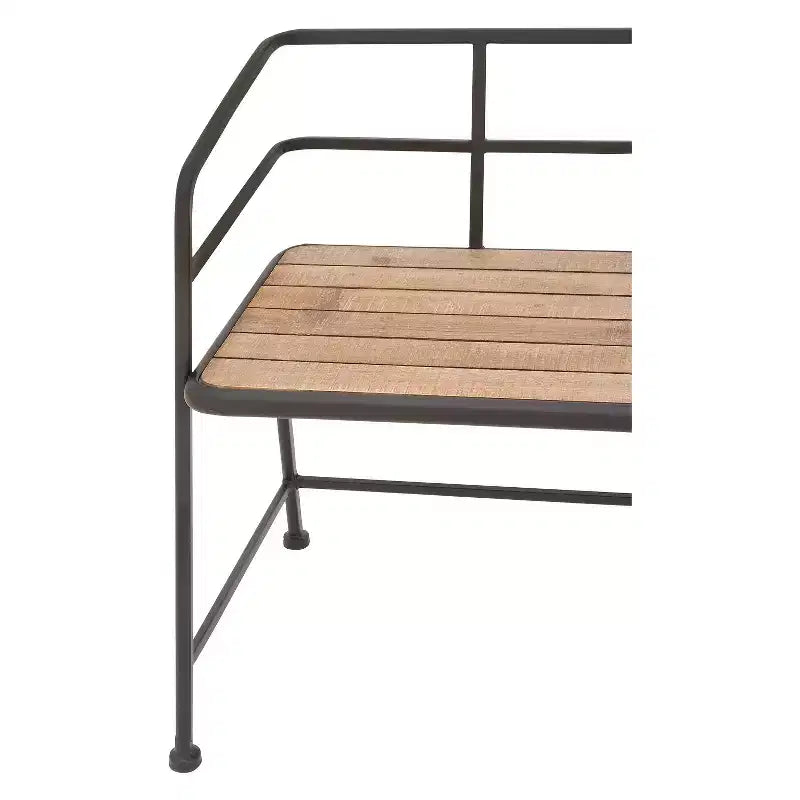 Banc en métal et bois, dossier à lattes noir/brun